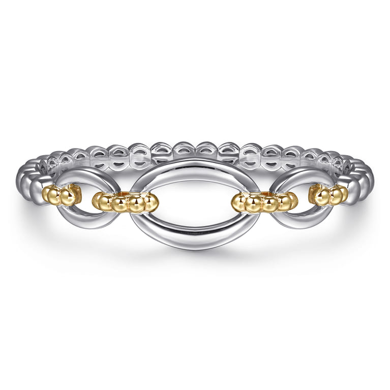 14K Yellow Gold and 925 Sterling Silver Bujukan Open Bangle Bracelet - Shot 1