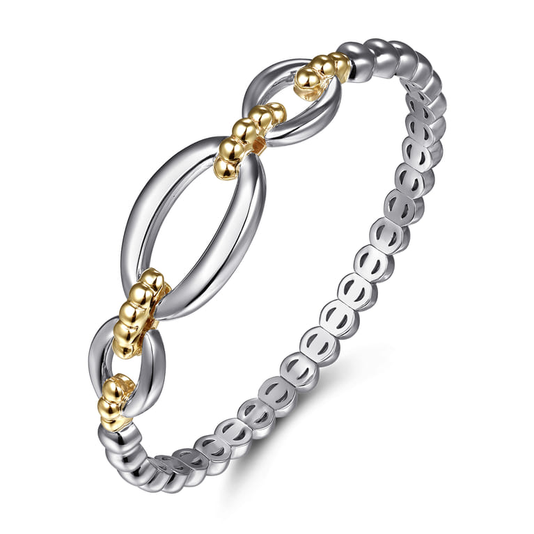 14K Yellow Gold and 925 Sterling Silver Bujukan Open Bangle Bracelet - Shot 2