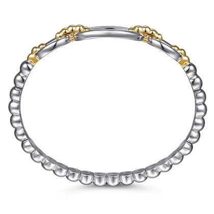 14K Yellow Gold and 925 Sterling Silver Bujukan Open Bangle Bracelet