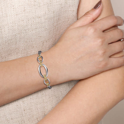 14K Yellow Gold and 925 Sterling Silver Bujukan Open Bangle Bracelet