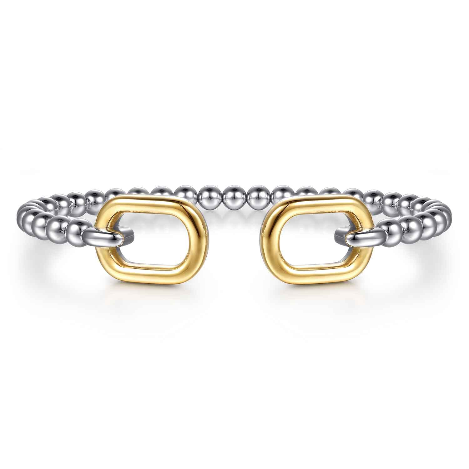 14K Yellow Gold and 925 Sterling Silver Bujukan Open Bangle Bracelet - Shot 1