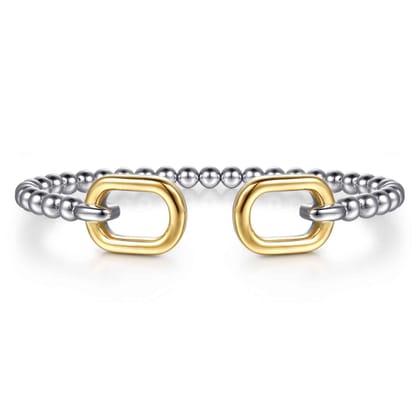 14K Yellow Gold and 925 Sterling Silver Bujukan Open Bangle Bracelet