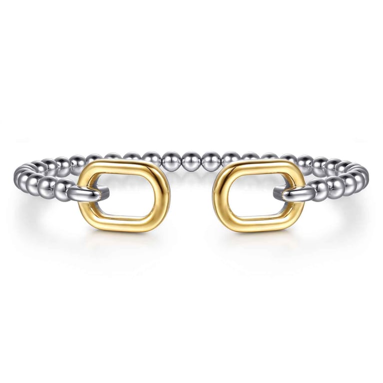 14K Yellow Gold and 925 Sterling Silver Bujukan Open Bangle Bracelet - Shot 1