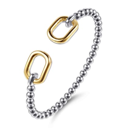 14K Yellow Gold and 925 Sterling Silver Bujukan Open Bangle Bracelet