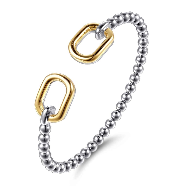 14K Yellow Gold and 925 Sterling Silver Bujukan Open Bangle Bracelet - Shot 2