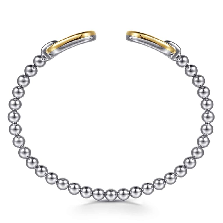 14K Yellow Gold and 925 Sterling Silver Bujukan Open Bangle Bracelet - Shot 3