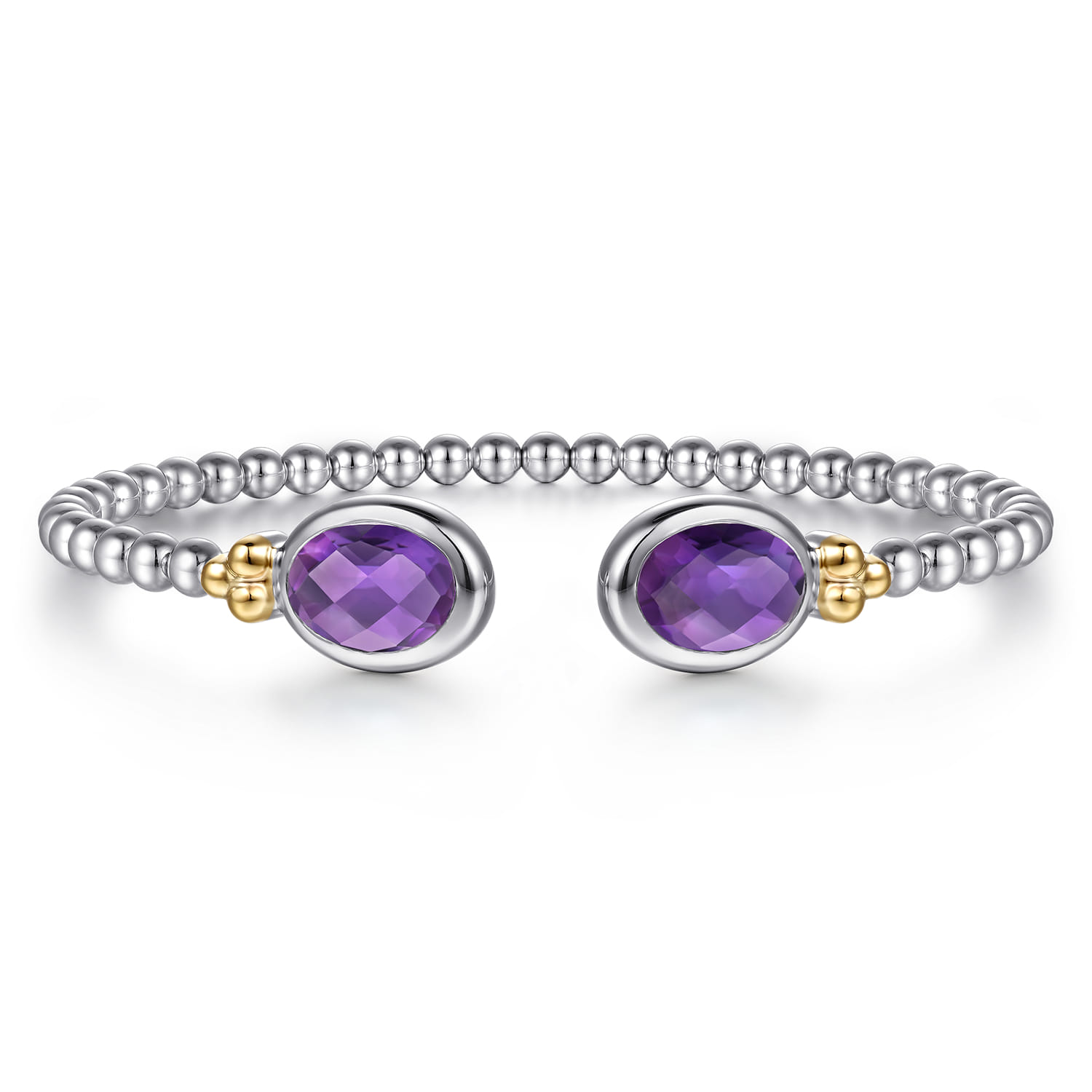 14K Yellow Gold and 925 Sterling Silver Bujukan Oval Amethyst Bangle