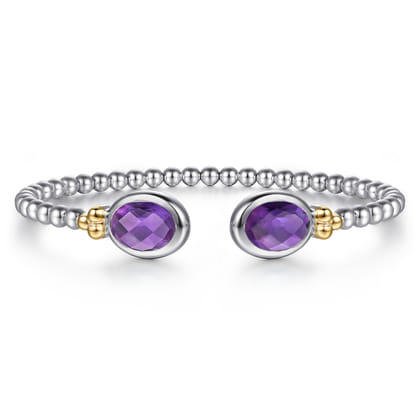 14K Yellow Gold and 925 Sterling Silver Bujukan Oval Amethyst Bangle