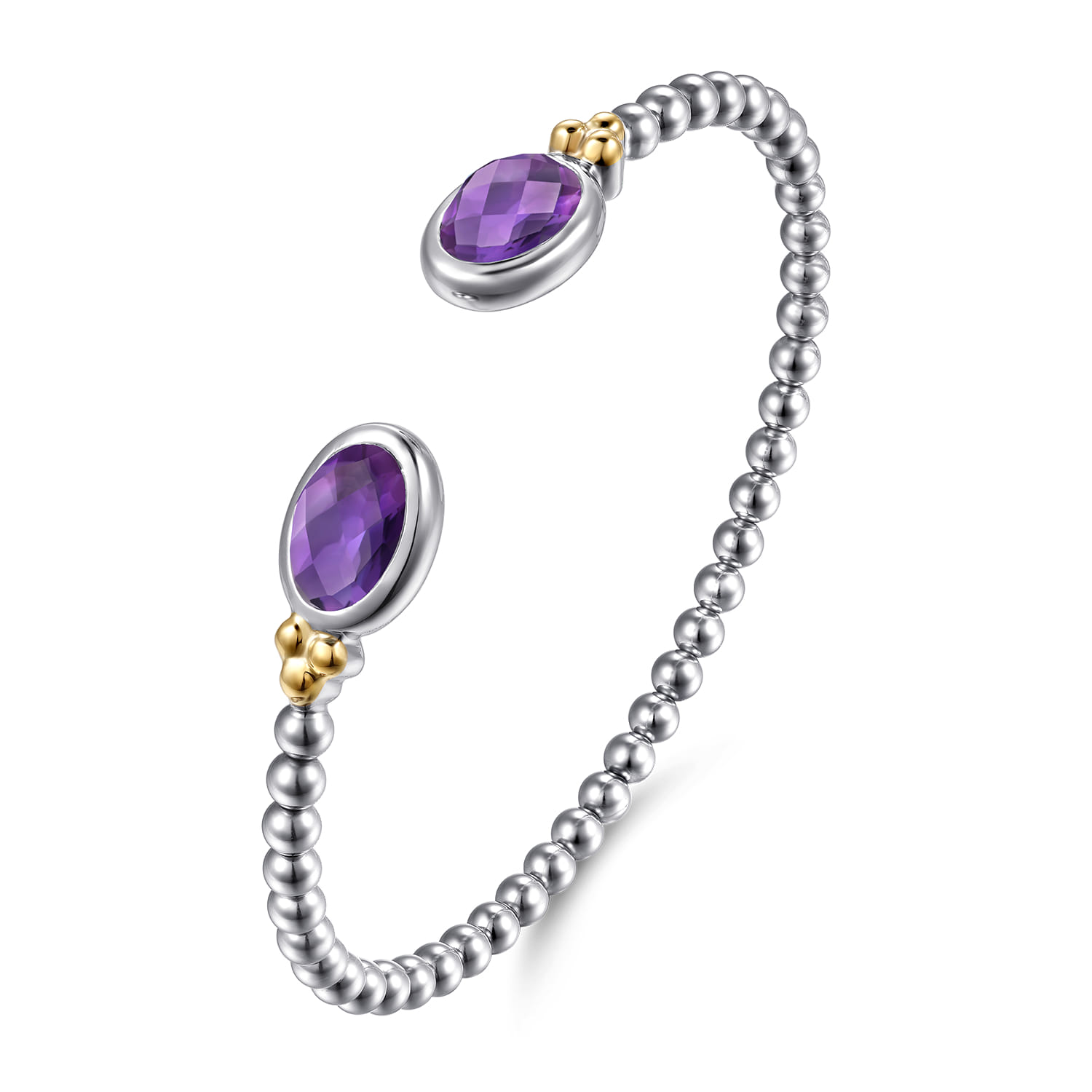 14K Yellow Gold and 925 Sterling Silver Bujukan Oval Amethyst Bangle