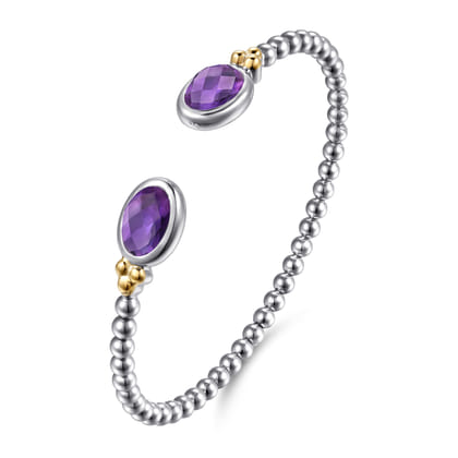 14K Yellow Gold and 925 Sterling Silver Bujukan Oval Amethyst Bangle
