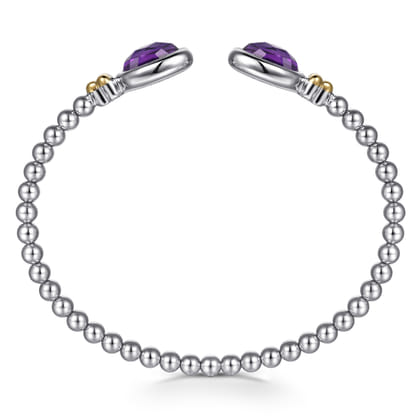 14K Yellow Gold and 925 Sterling Silver Bujukan Oval Amethyst Bangle