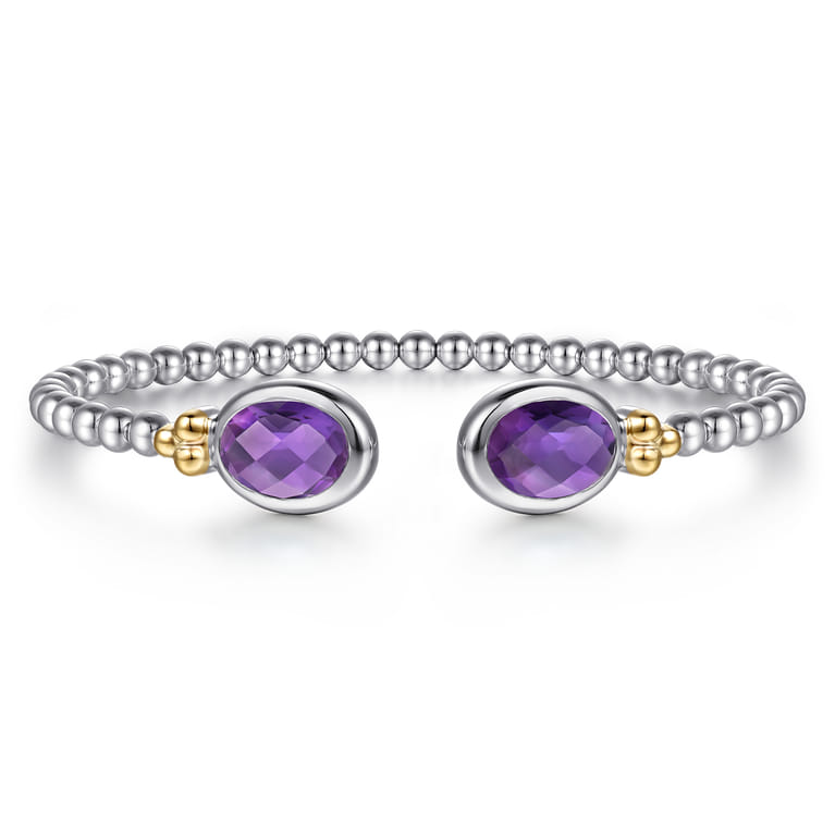 14K Yellow Gold and 925 Sterling Silver Bujukan Oval Amethyst Bangle - Shot 1
