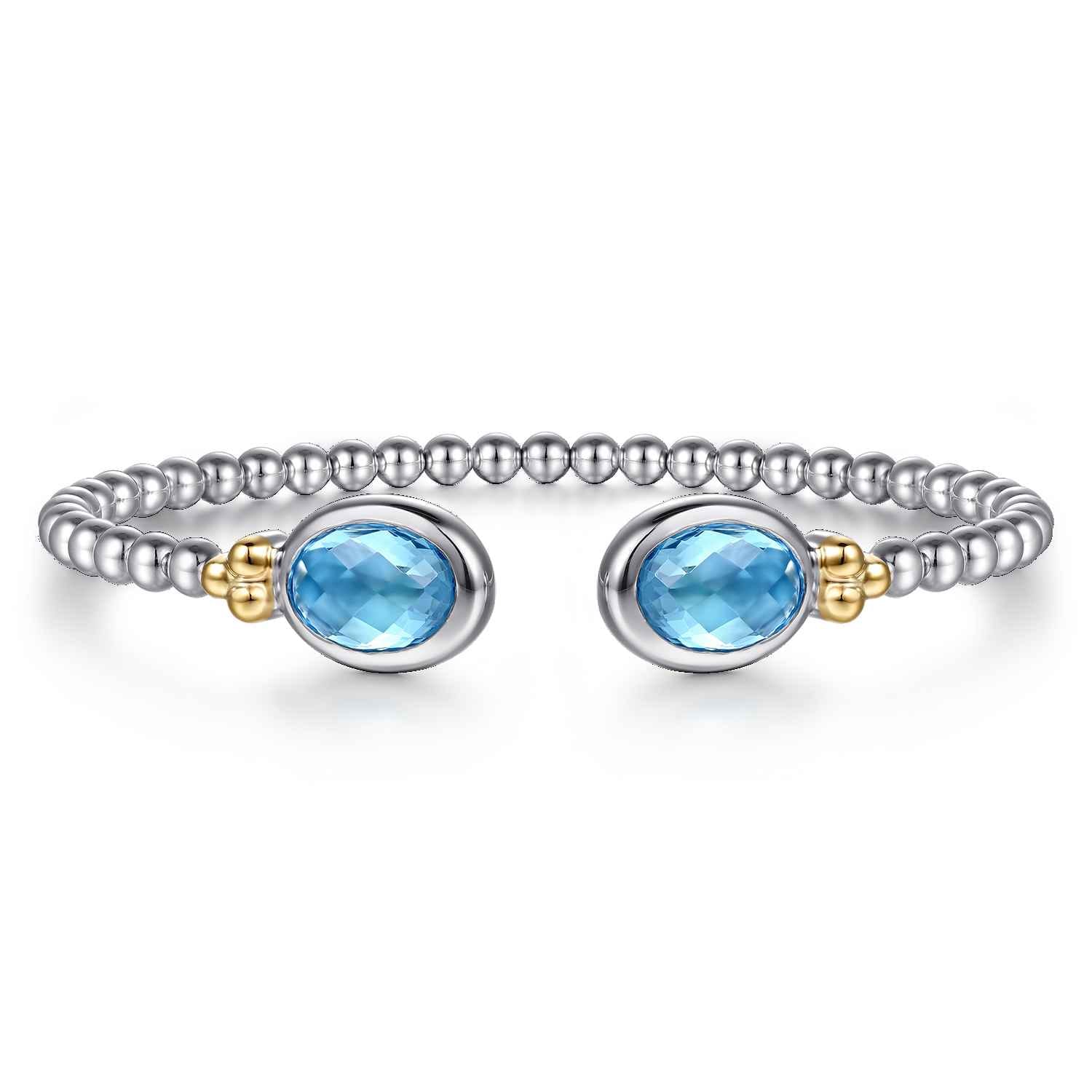 14K Yellow Gold and 925 Sterling Silver Bujukan Oval Blue Topaz Bangle - Shot 1