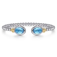 14K Yellow Gold and 925 Sterling Silver Bujukan Oval Blue Topaz Bangle