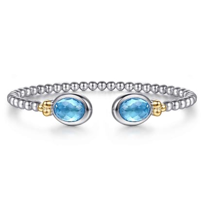 14K Yellow Gold and 925 Sterling Silver Bujukan Oval Blue Topaz Bangle
