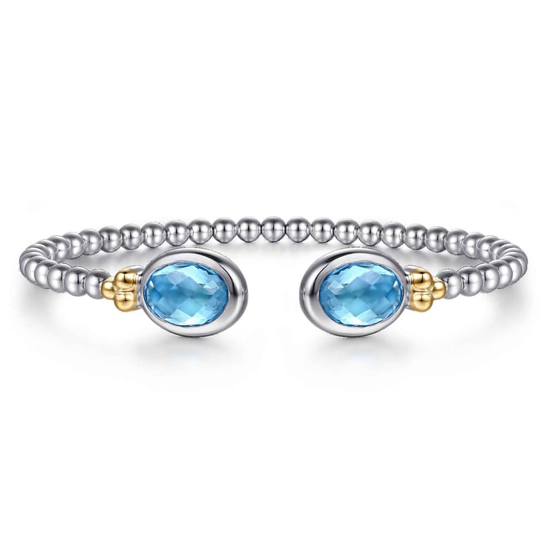 14K Yellow Gold and 925 Sterling Silver Bujukan Oval Blue Topaz Bangle - Shot 1