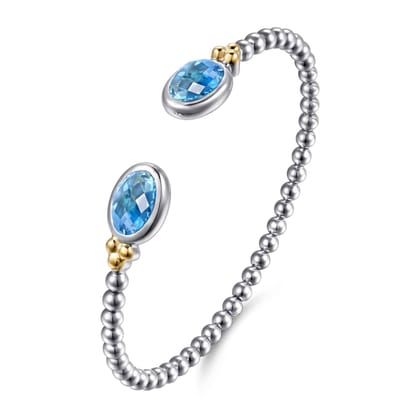 14K Yellow Gold and 925 Sterling Silver Bujukan Oval Blue Topaz Bangle