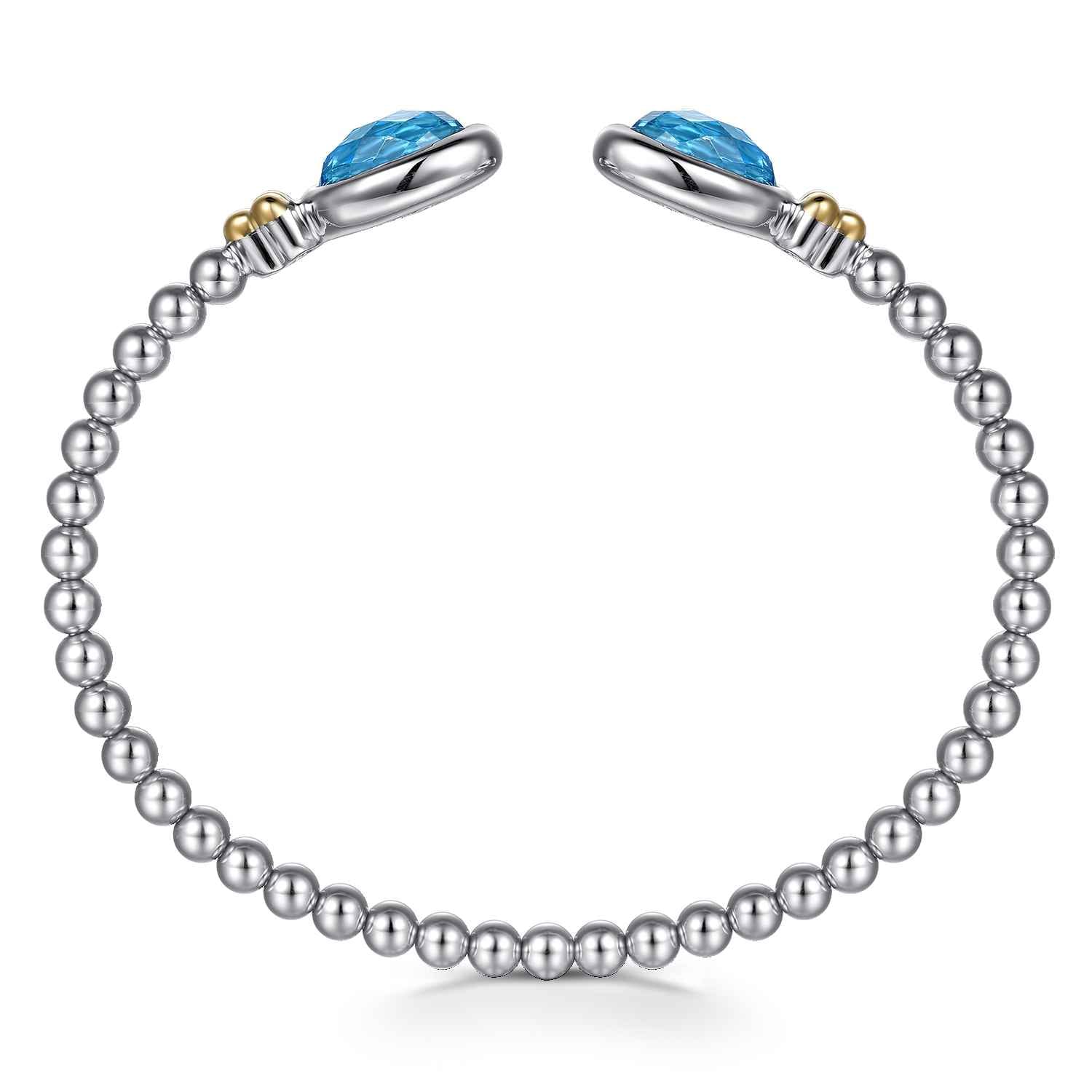 14K Yellow Gold and 925 Sterling Silver Bujukan Oval Blue Topaz Bangle - Shot 3
