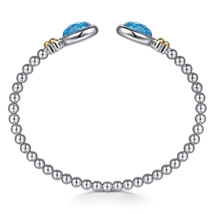 14K Yellow Gold and 925 Sterling Silver Bujukan Oval Blue Topaz Bangle