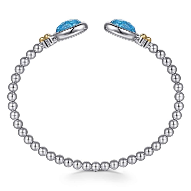 14K Yellow Gold and 925 Sterling Silver Bujukan Oval Blue Topaz Bangle - Shot 3