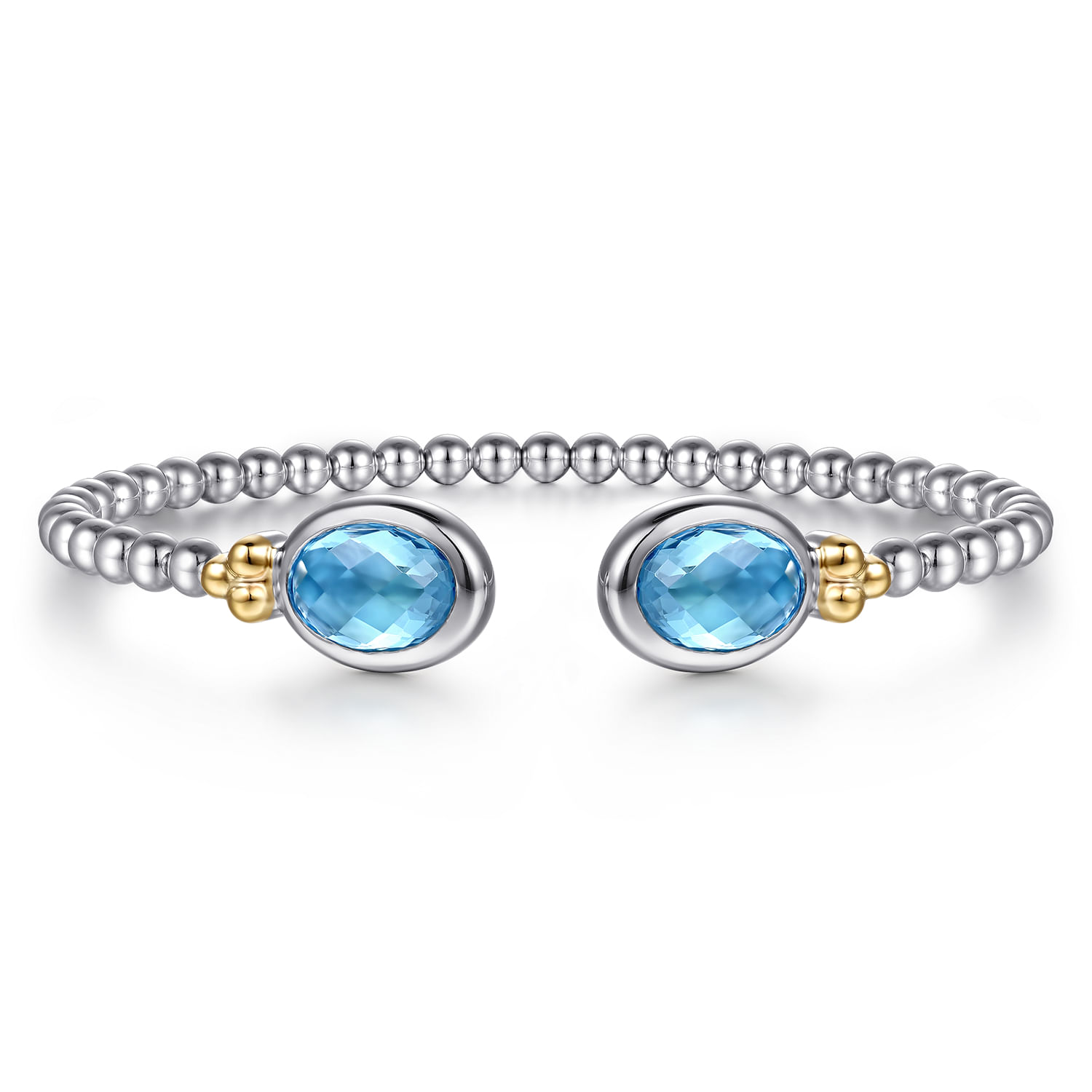 14K Yellow Gold and 925 Sterling Silver Bujukan Oval Blue Topaz Bangle