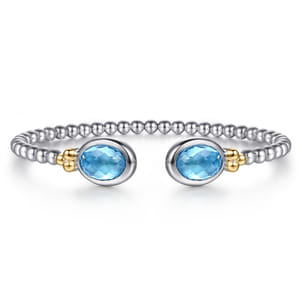 14K Yellow Gold and 925 Sterling Silver Bujukan Oval Blue Topaz Bangle