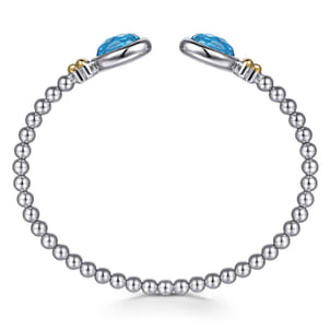 14K Yellow Gold and 925 Sterling Silver Bujukan Oval Blue Topaz Bangle