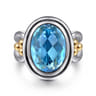 14K Yellow Gold and 925 Sterling Silver Bujukan Oval Blue Topaz Cocktail Ring