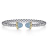 14K Yellow Gold and 925 Sterling Silver Bujukan Pave Blue Topaz Bullet Split Bangle Bracelet