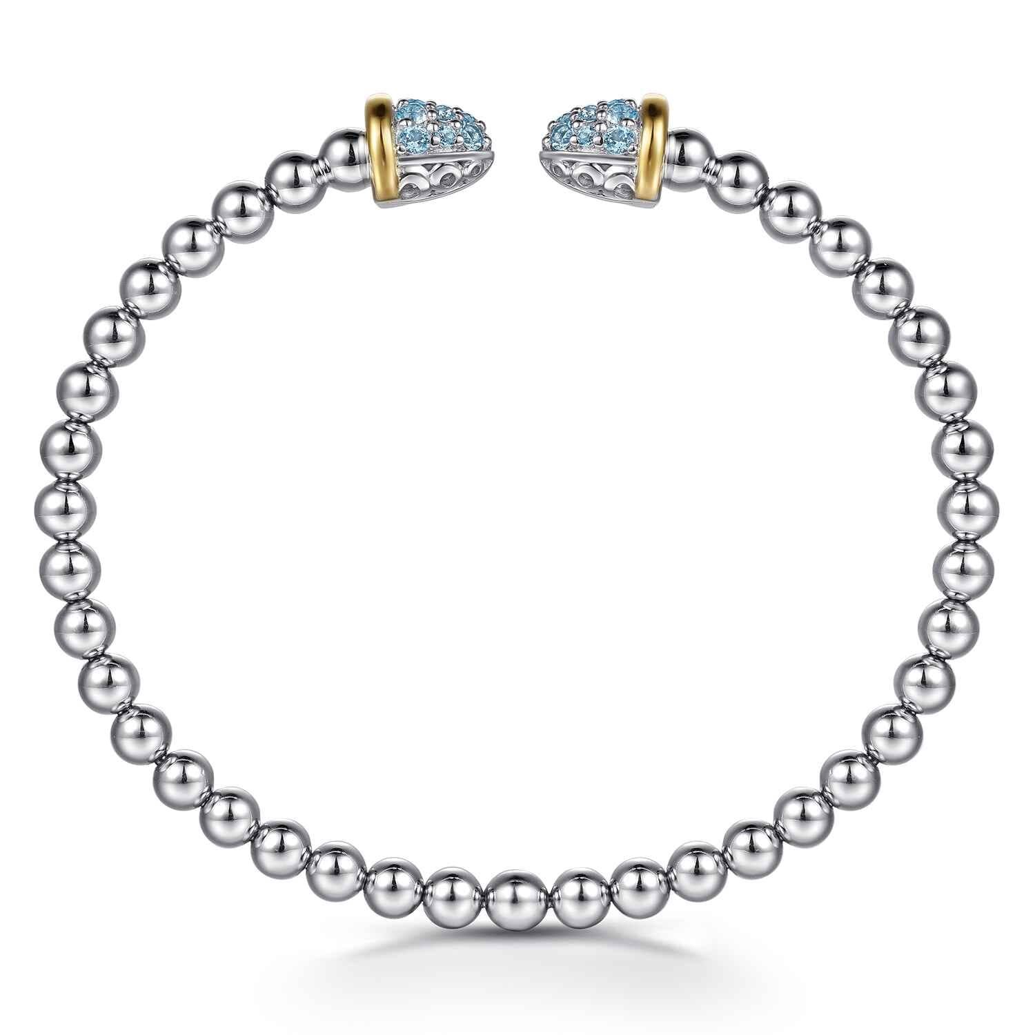 14K Yellow Gold and 925 Sterling Silver Bujukan Pave Blue Topaz Bullet Split Bangle Bracelet