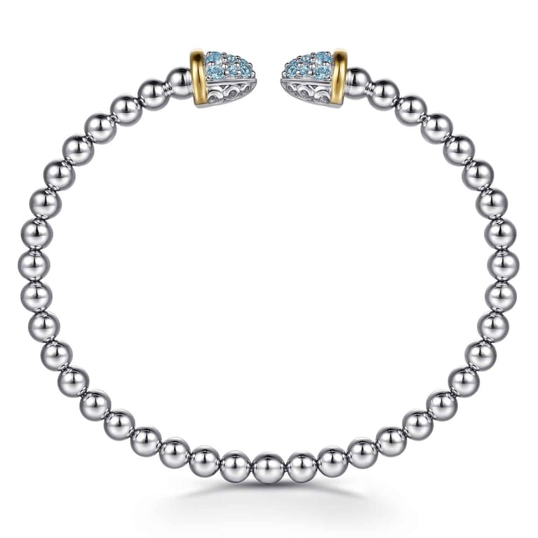14K Yellow Gold and 925 Sterling Silver Bujukan Pave Blue Topaz Bullet Split Bangle Bracelet - Shot 3