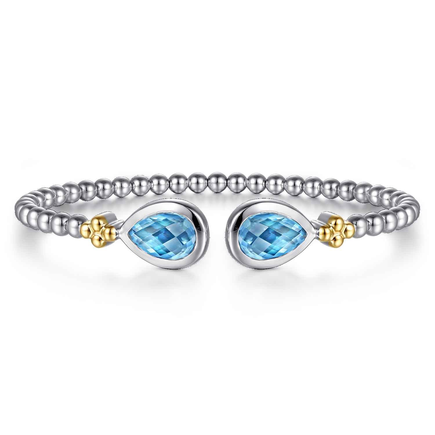 14K Yellow Gold and 925 Sterling Silver Bujukan Pear Blue Topaz Bangle - Shot 1