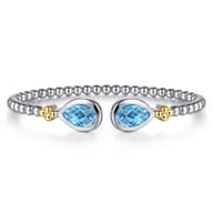 14K Yellow Gold and 925 Sterling Silver Bujukan Pear Blue Topaz Bangle