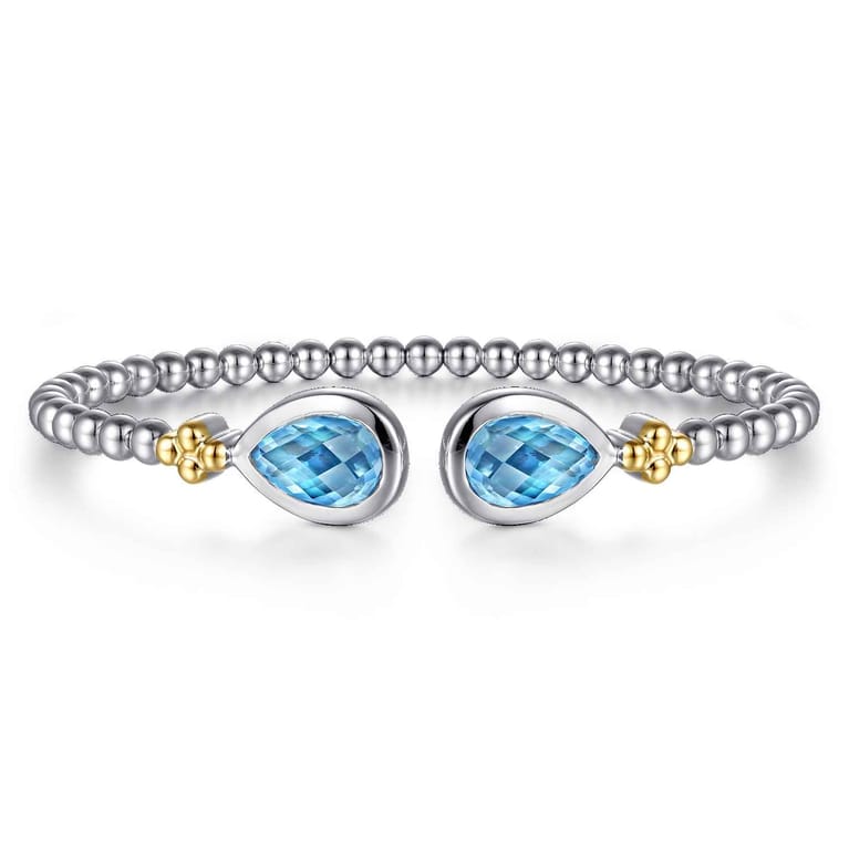 14K Yellow Gold and 925 Sterling Silver Bujukan Pear Blue Topaz Bangle - Shot 1