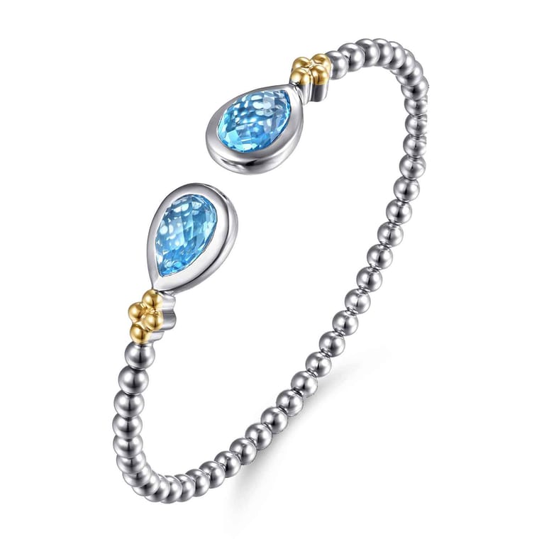 14K Yellow Gold and 925 Sterling Silver Bujukan Pear Blue Topaz Bangle - Shot 2