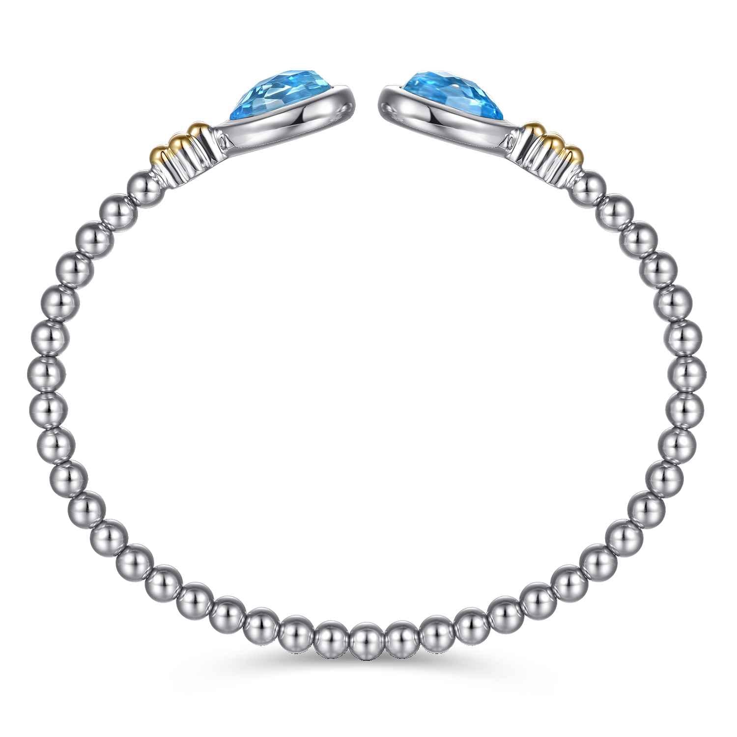 14K Yellow Gold and 925 Sterling Silver Bujukan Pear Blue Topaz Bangle - Shot 3