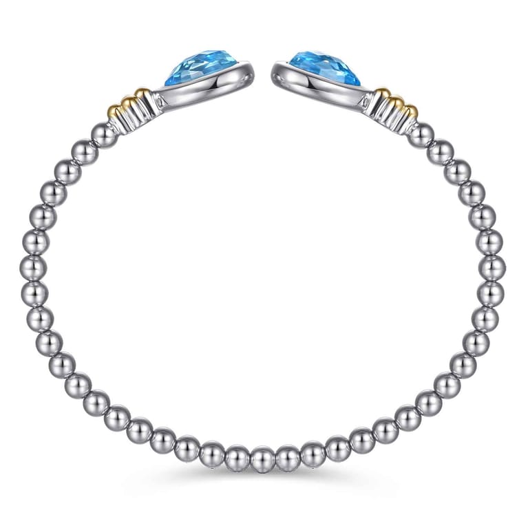 14K Yellow Gold and 925 Sterling Silver Bujukan Pear Blue Topaz Bangle - Shot 3