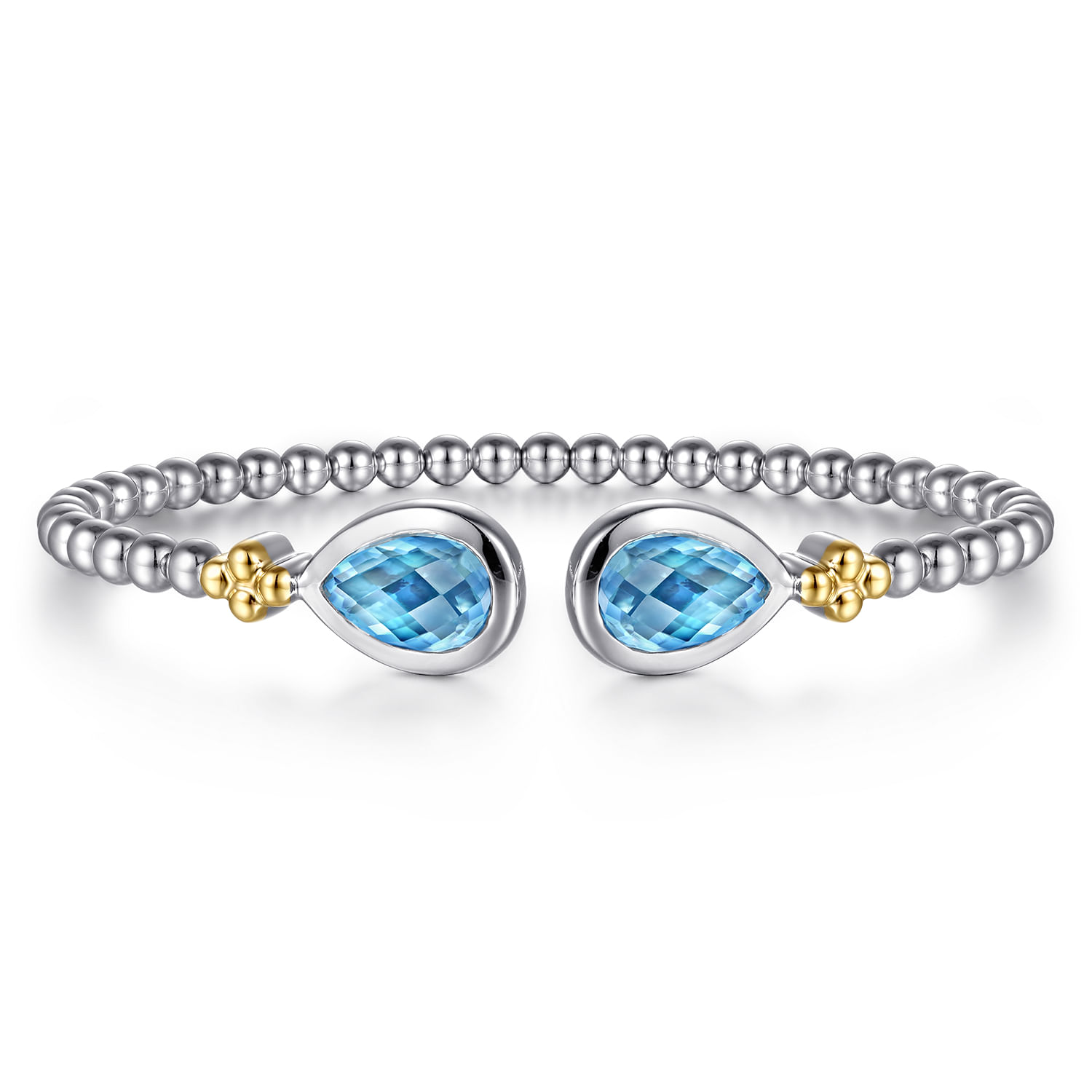 14K Yellow Gold and 925 Sterling Silver Bujukan Pear Blue Topaz Bangle