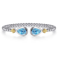 14K Yellow Gold and 925 Sterling Silver Bujukan Pear Blue Topaz Bangle