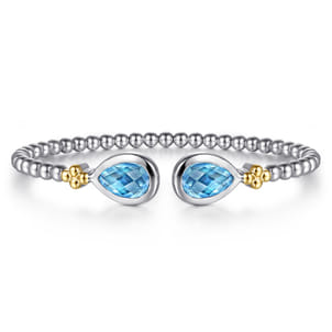 14K Yellow Gold and 925 Sterling Silver Bujukan Pear Blue Topaz Bangle