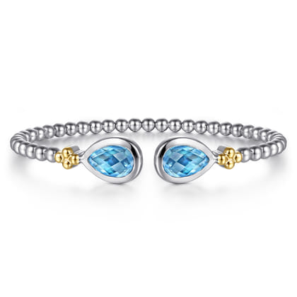 14K Yellow Gold and 925 Sterling Silver Bujukan Pear Blue Topaz Bangle