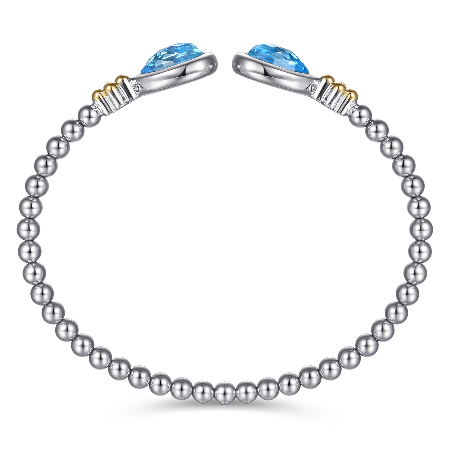 14K Yellow Gold and 925 Sterling Silver Bujukan Pear Blue Topaz Bangle