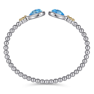 14K Yellow Gold and 925 Sterling Silver Bujukan Pear Blue Topaz Bangle