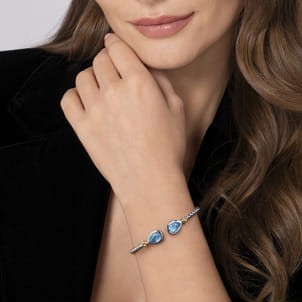 14K Yellow Gold and 925 Sterling Silver Bujukan Pear Blue Topaz Bangle