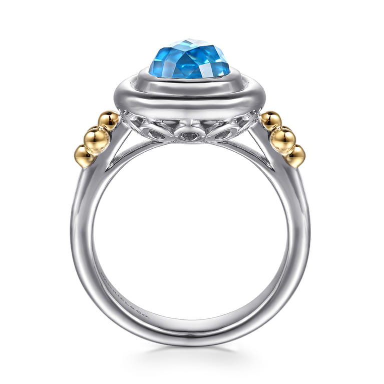 14K Yellow Gold and 925 Sterling Silver Bujukan Pear Blue Topaz Cocktail Ring - Shot 2