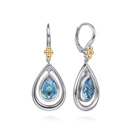 14K Yellow Gold and 925 Sterling Silver Bujukan Pear Blue Topaz Leverback Drop Earrings