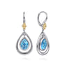 14K Yellow Gold and 925 Sterling Silver Bujukan Pear Blue Topaz Leverback Drop Earrings