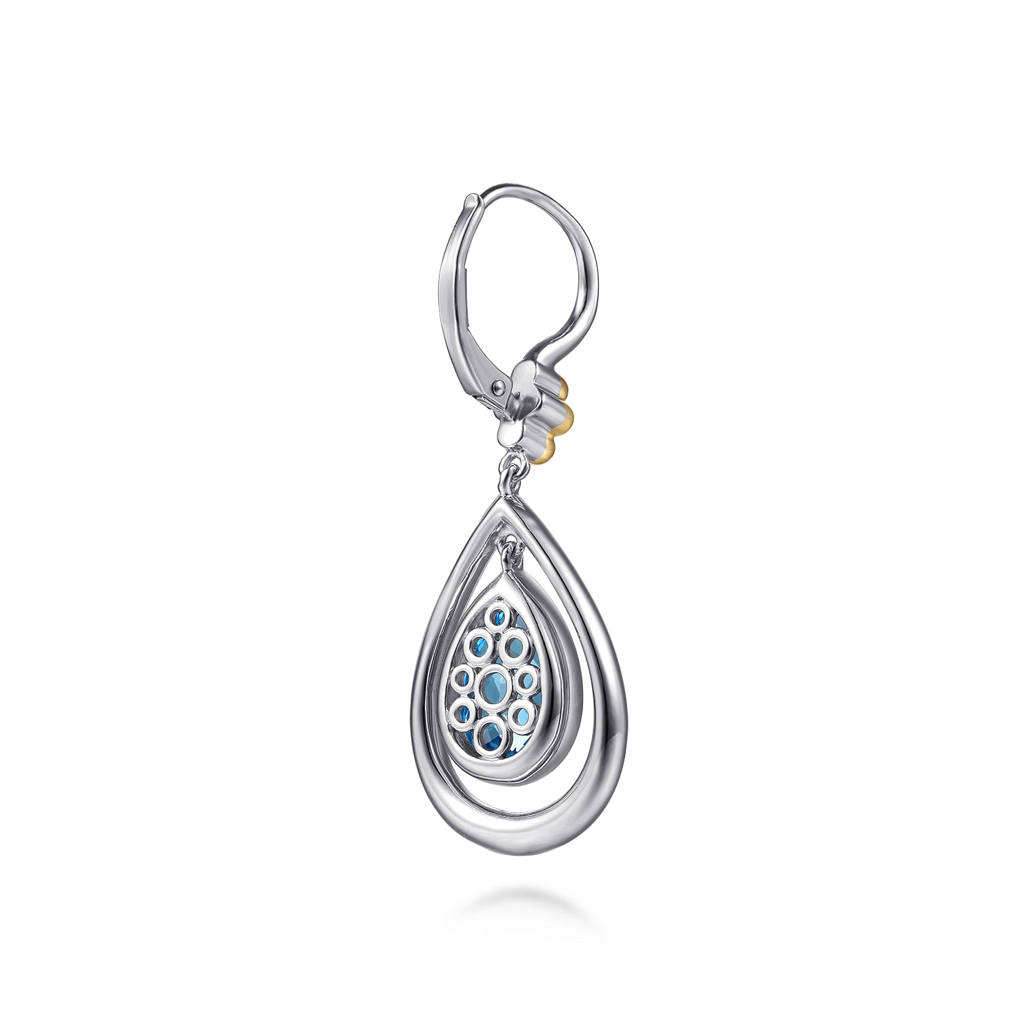 14K Yellow Gold and 925 Sterling Silver Bujukan Pear Blue Topaz Leverback Drop Earrings