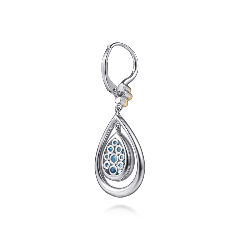 14K Yellow Gold and 925 Sterling Silver Bujukan Pear Blue Topaz Leverback Drop Earrings - Shot 2