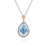 14K Yellow Gold and 925 Sterling Silver Bujukan Pear Blue Topaz Pendant Necklace